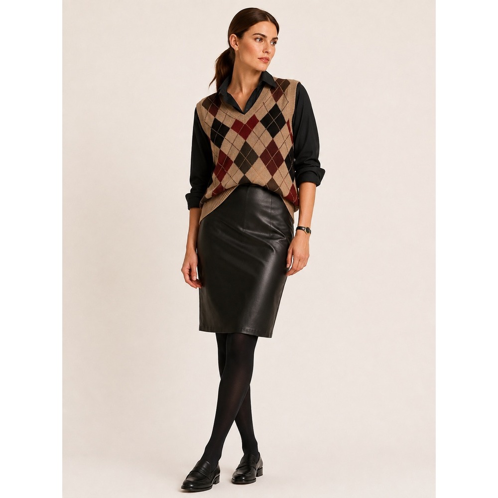 OWN Faux Leather Pencil Skirt Black Knee Length Size 10 Dark Academia Heritage